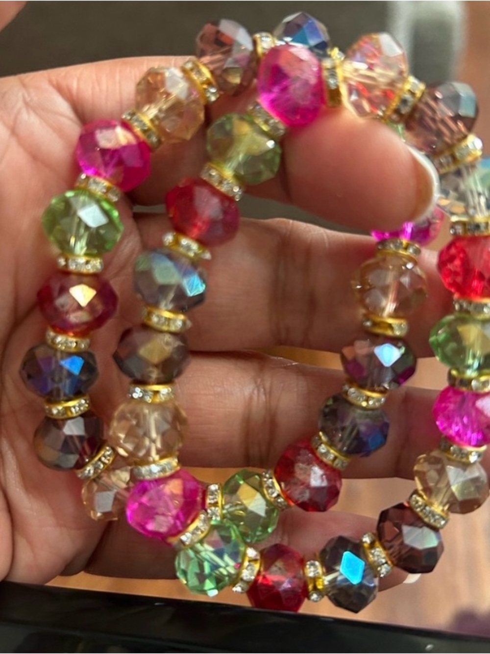 Multi-Color Faceted Crystal Stretch Bracelet - Unbranded
